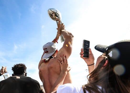 Rob Gronkowski at the Tampa Super Bowl Boat Parade catching Lombardi trophy: The Lombardi Toss