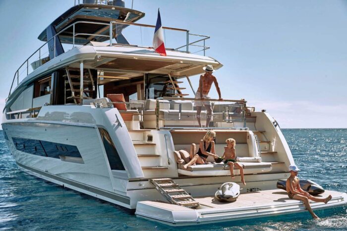 x70 prestige yacht family onboard